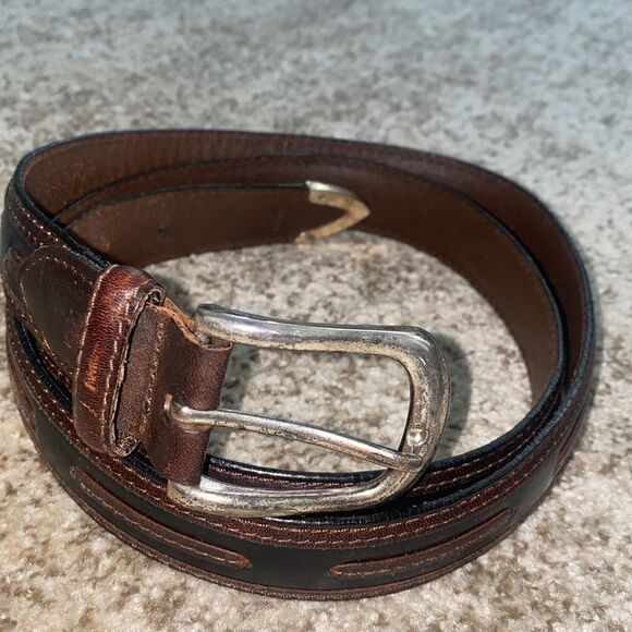 Top Grain Brown/black Leather Belt 44 - Picture 2 of 8